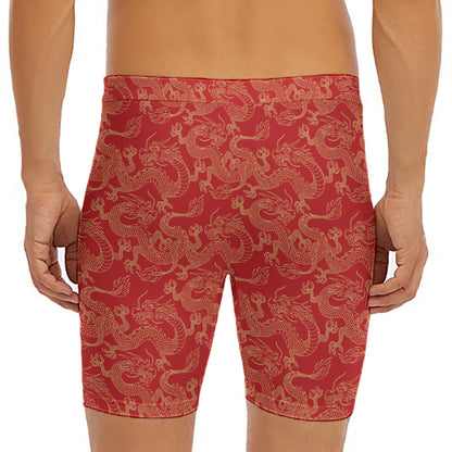 Traditional Chinese Dragon Pattern Print Men's Long Boxer Briefs