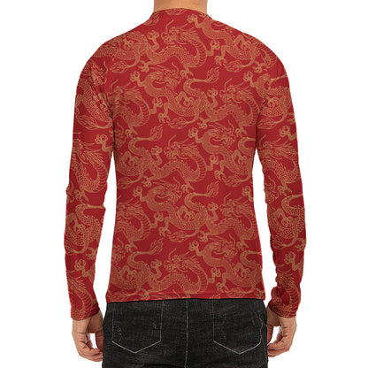 Traditional Chinese Dragon Pattern Print Men's Long Sleeve Rash Guard