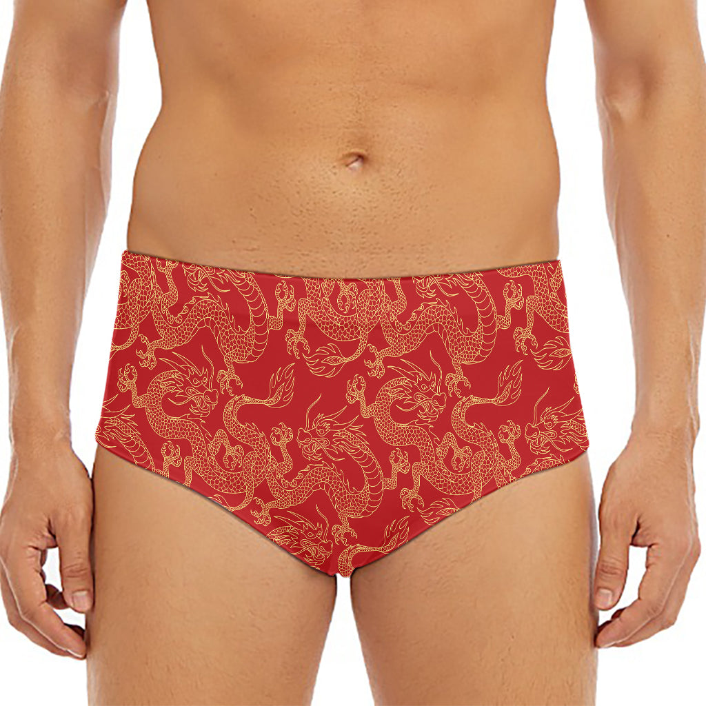 Traditional Chinese Dragon Pattern Print Men's Triangle Swim Briefs