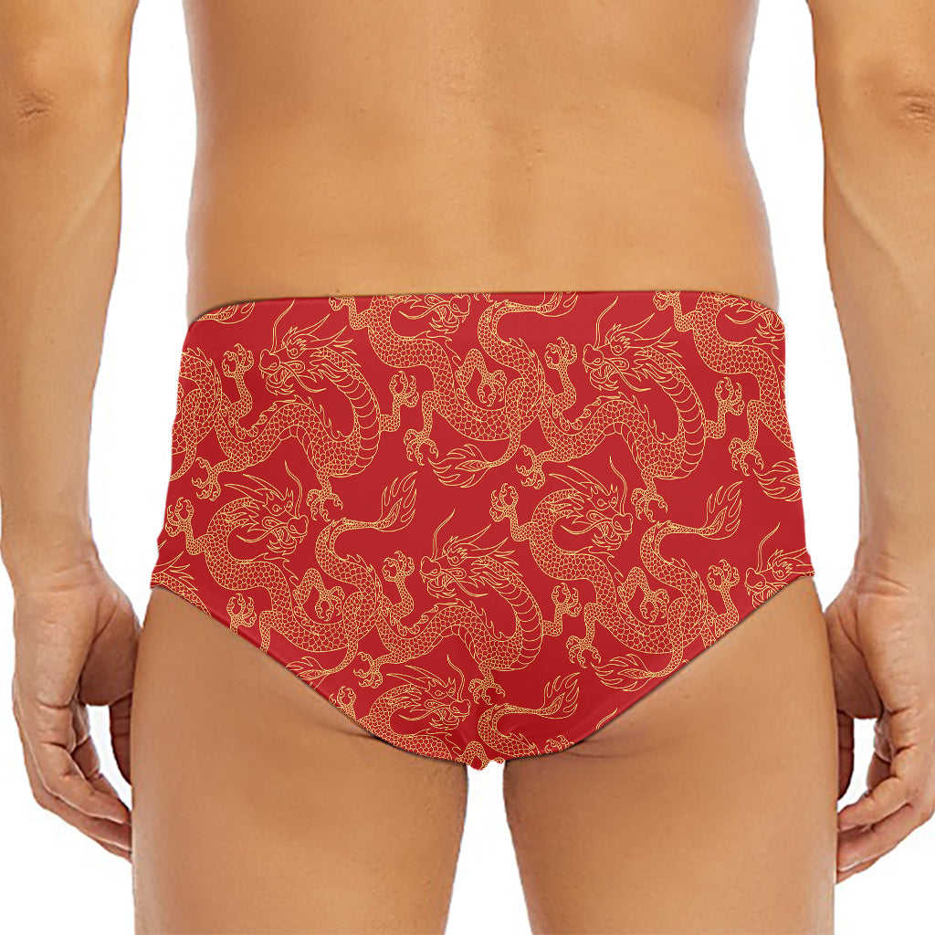 Traditional Chinese Dragon Pattern Print Men's Triangle Swim Briefs