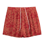 Traditional Chinese Dragon Pattern Print Mesh Shorts