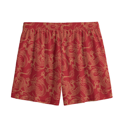 Traditional Chinese Dragon Pattern Print Mesh Shorts