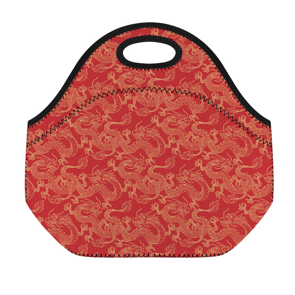 Traditional Chinese Dragon Pattern Print Neoprene Lunch Bag
