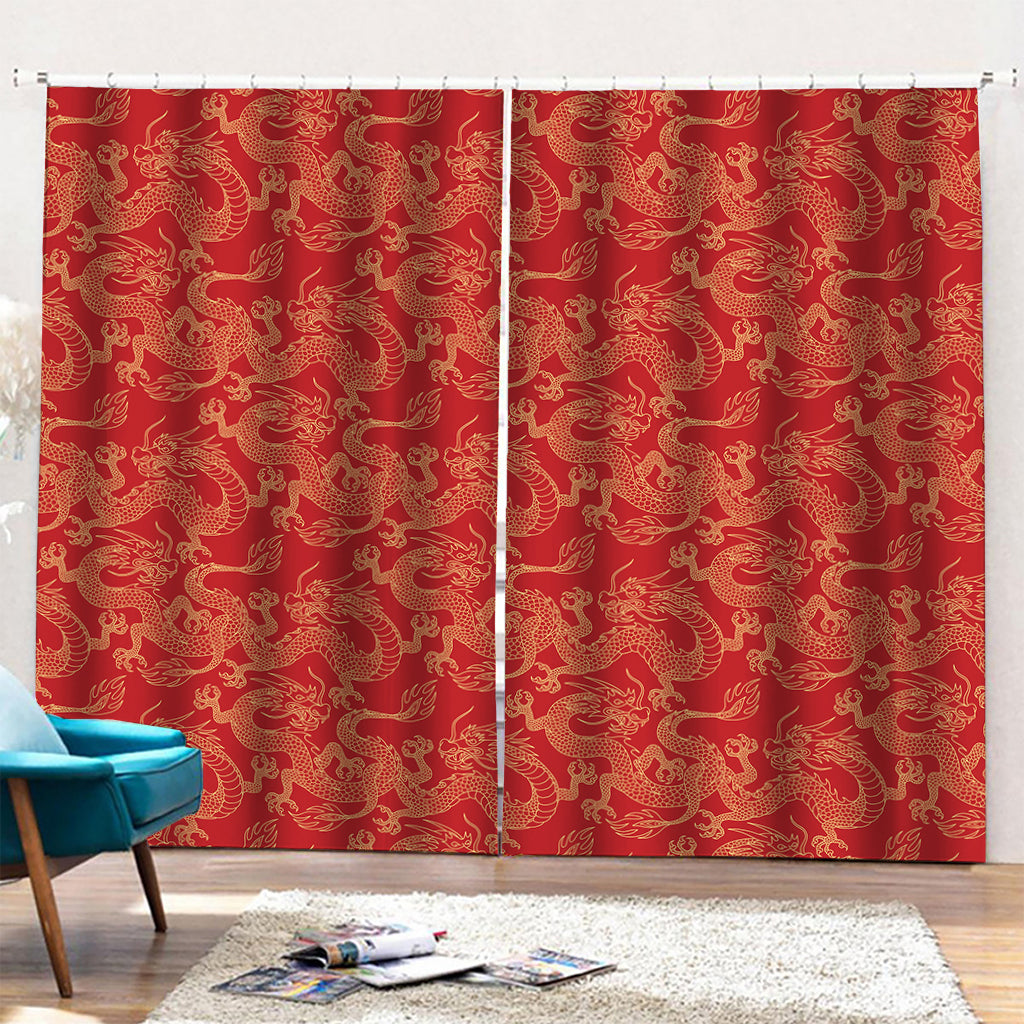 Traditional Chinese Dragon Pattern Print Pencil Pleat Curtains