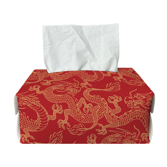 Traditional Chinese Dragon Pattern Print Rectangle Tissue Box Cover