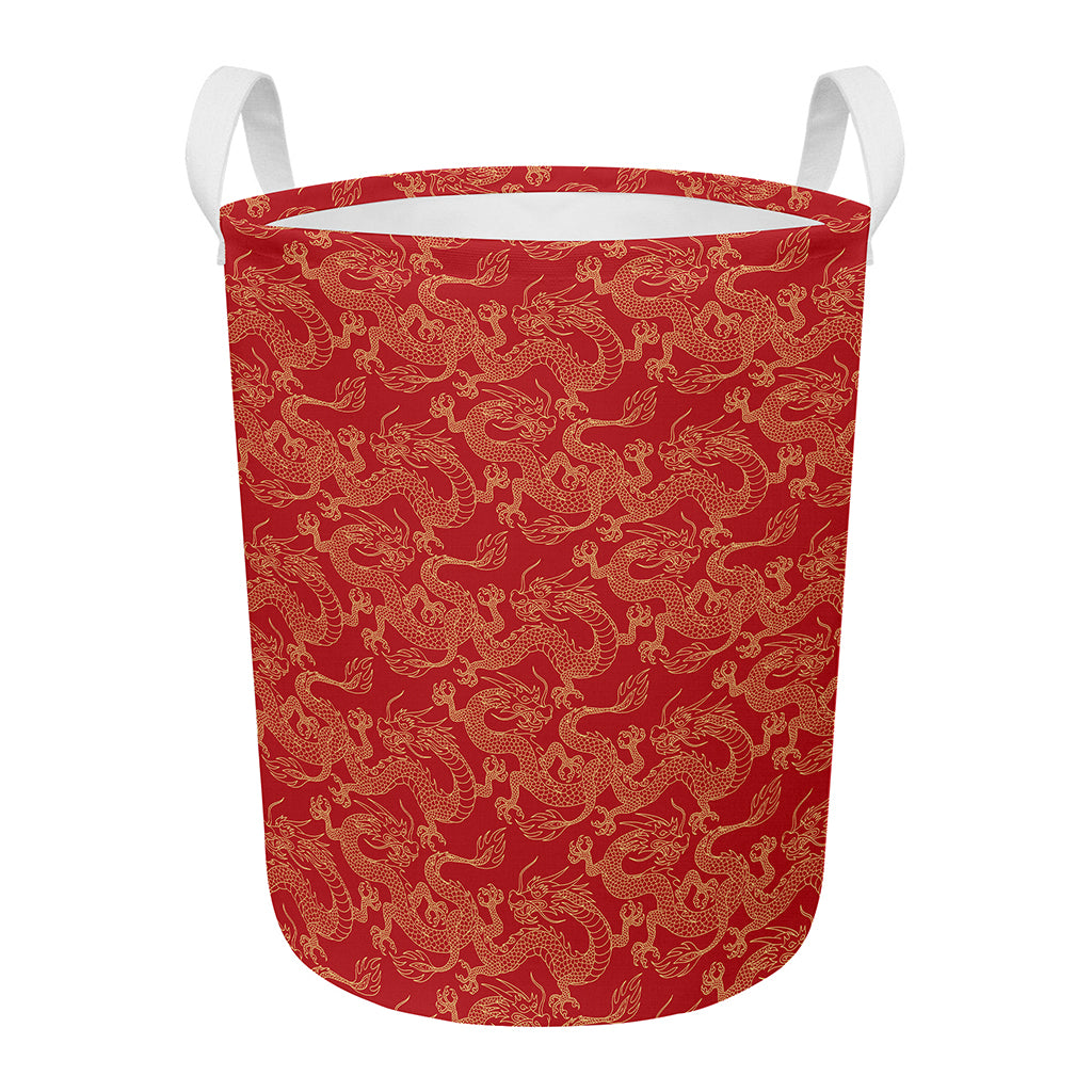 Traditional Chinese Dragon Pattern Print Round Laundry Basket