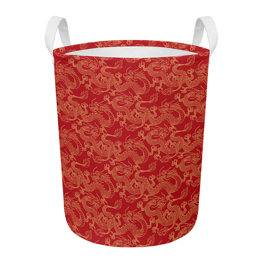 Traditional Chinese Dragon Pattern Print Round Laundry Basket