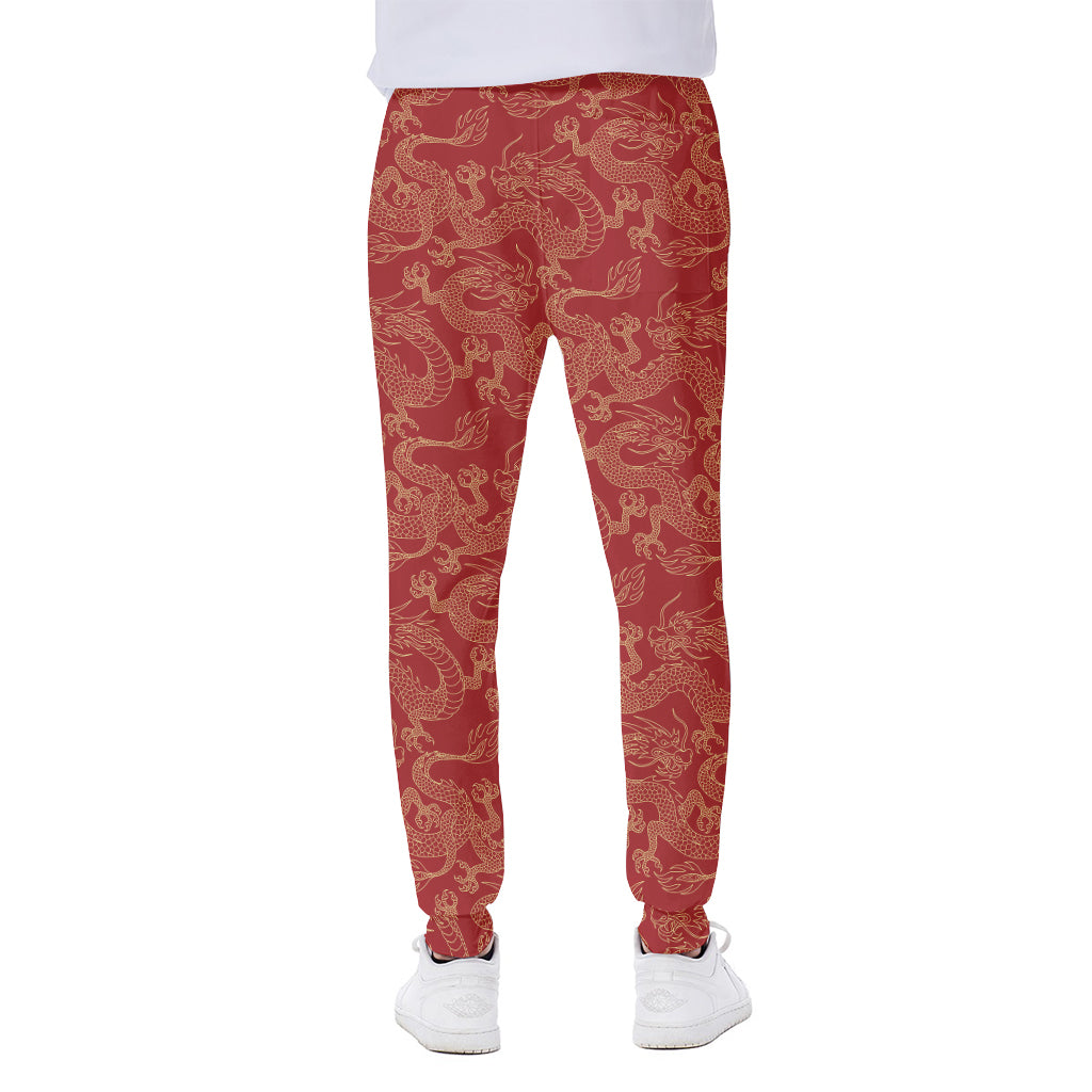 Traditional Chinese Dragon Pattern Print Scuba Joggers