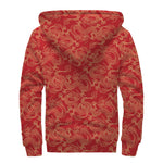 Traditional Chinese Dragon Pattern Print Sherpa Lined Zip Up Hoodie