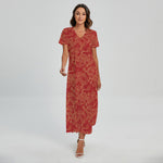 Traditional Chinese Dragon Pattern Print Short Sleeve Maxi Dress