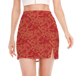 Traditional Chinese Dragon Pattern Print Side Slit Mini Skirt