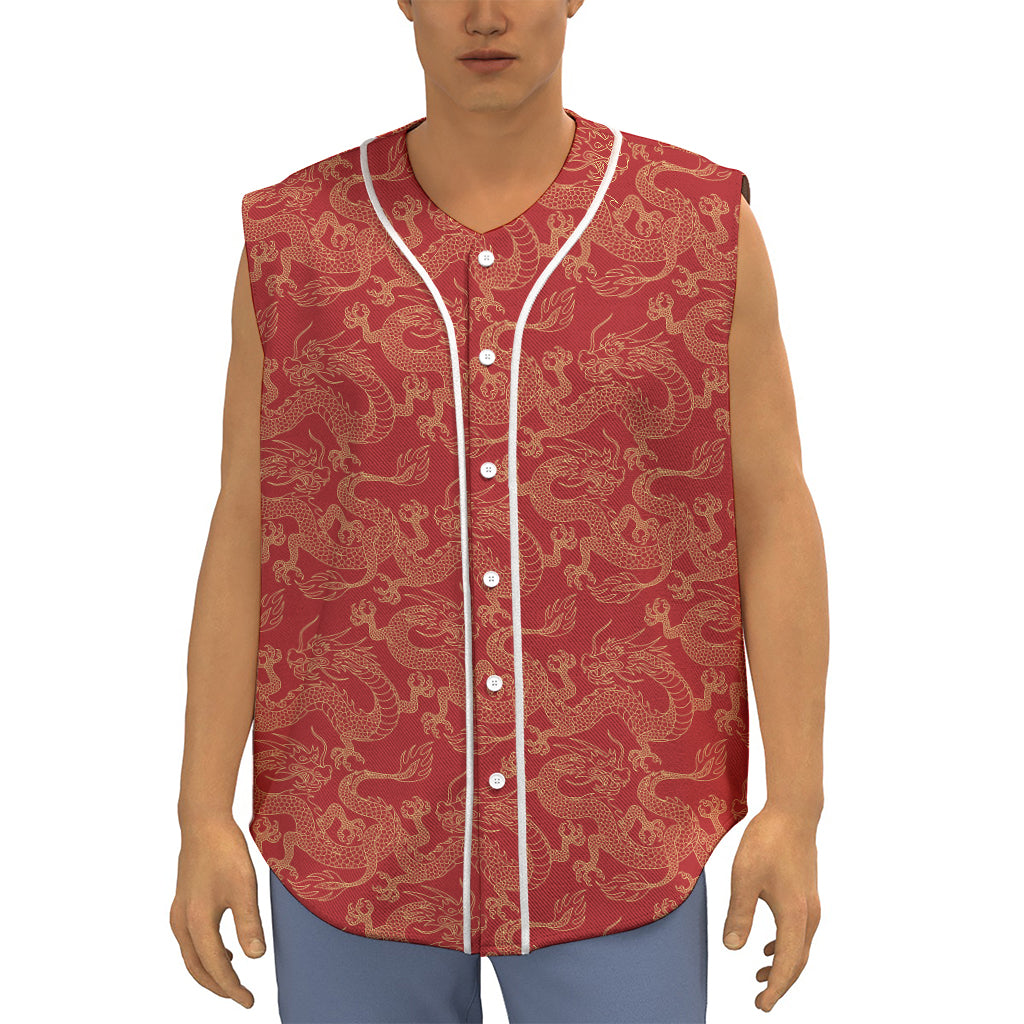 Traditional Chinese Dragon Pattern Print Sleeveless Baseball Jersey