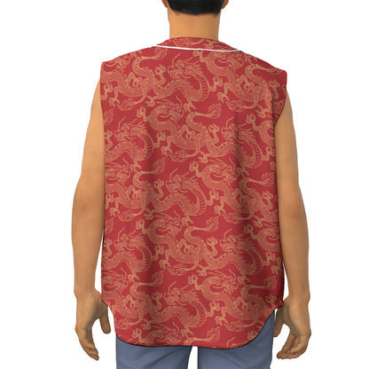 Traditional Chinese Dragon Pattern Print Sleeveless Baseball Jersey