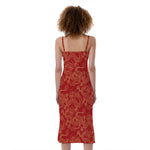 Traditional Chinese Dragon Pattern Print Slim Fit Midi Cami Dress