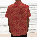 Traditional Chinese Dragon Pattern Print Textured Short Sleeve Shirt