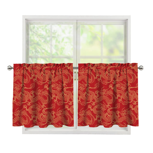 Traditional Chinese Dragon Pattern Print Tier Curtains