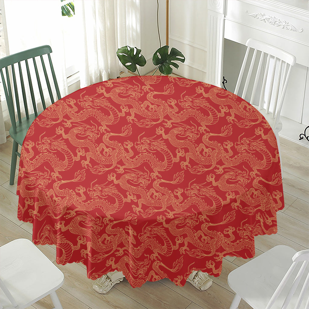 Traditional Chinese Dragon Pattern Print Waterproof Round Tablecloth