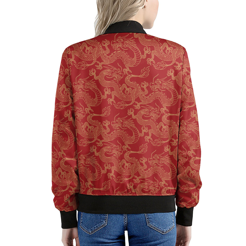 Traditional Chinese Dragon Pattern Print Women's Bomber Jacket