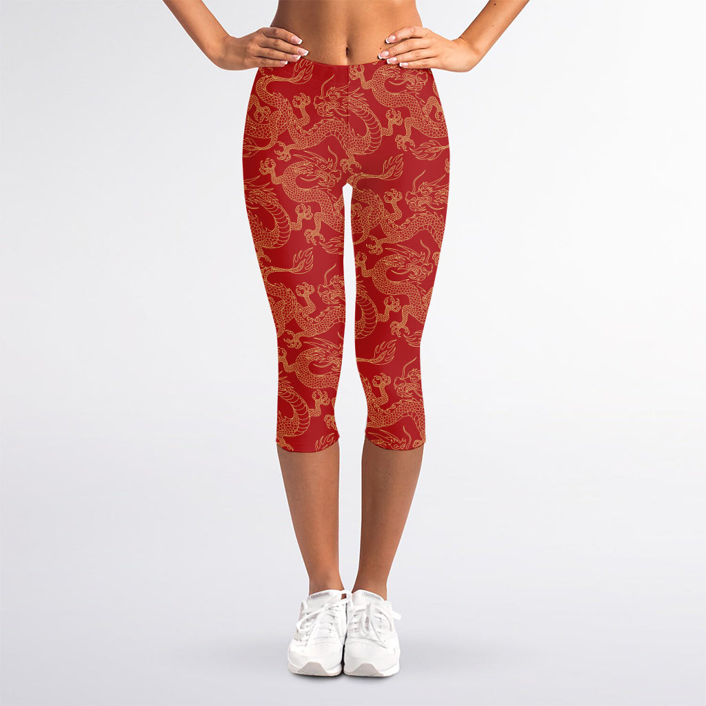 Traditional Chinese Dragon Pattern Print Women's Capri Leggings