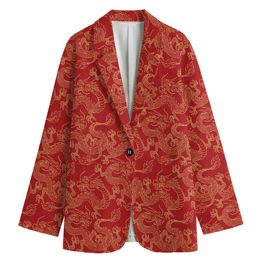 Traditional Chinese Dragon Pattern Print Women's Cotton Blazer