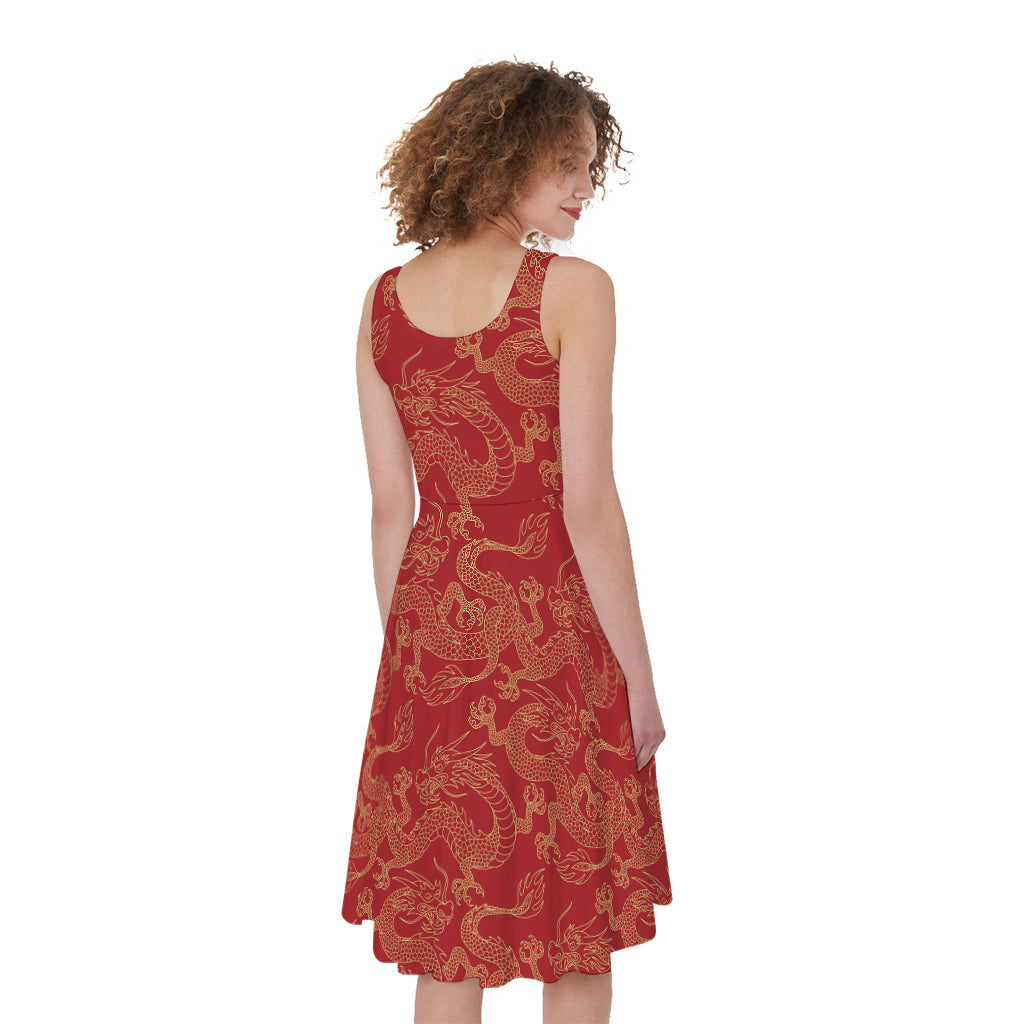 Traditional Chinese Dragon Pattern Print Women's Sleeveless Dress