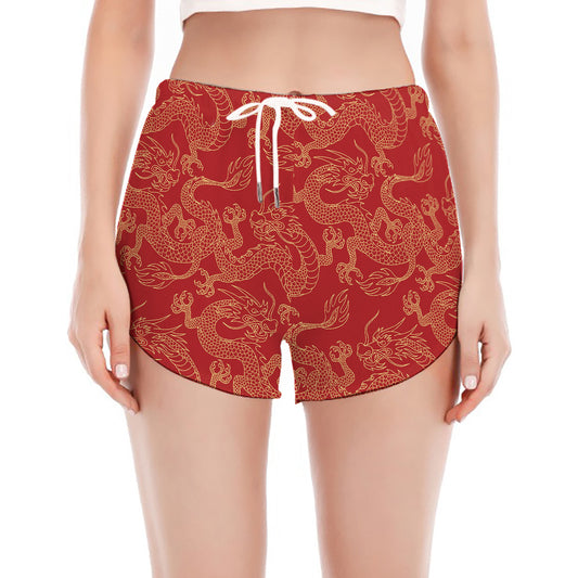 Traditional Chinese Dragon Pattern Print Women's Split Running Shorts
