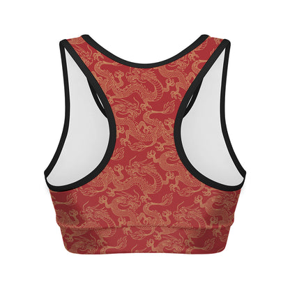 Traditional Chinese Dragon Pattern Print Women's Sports Bra