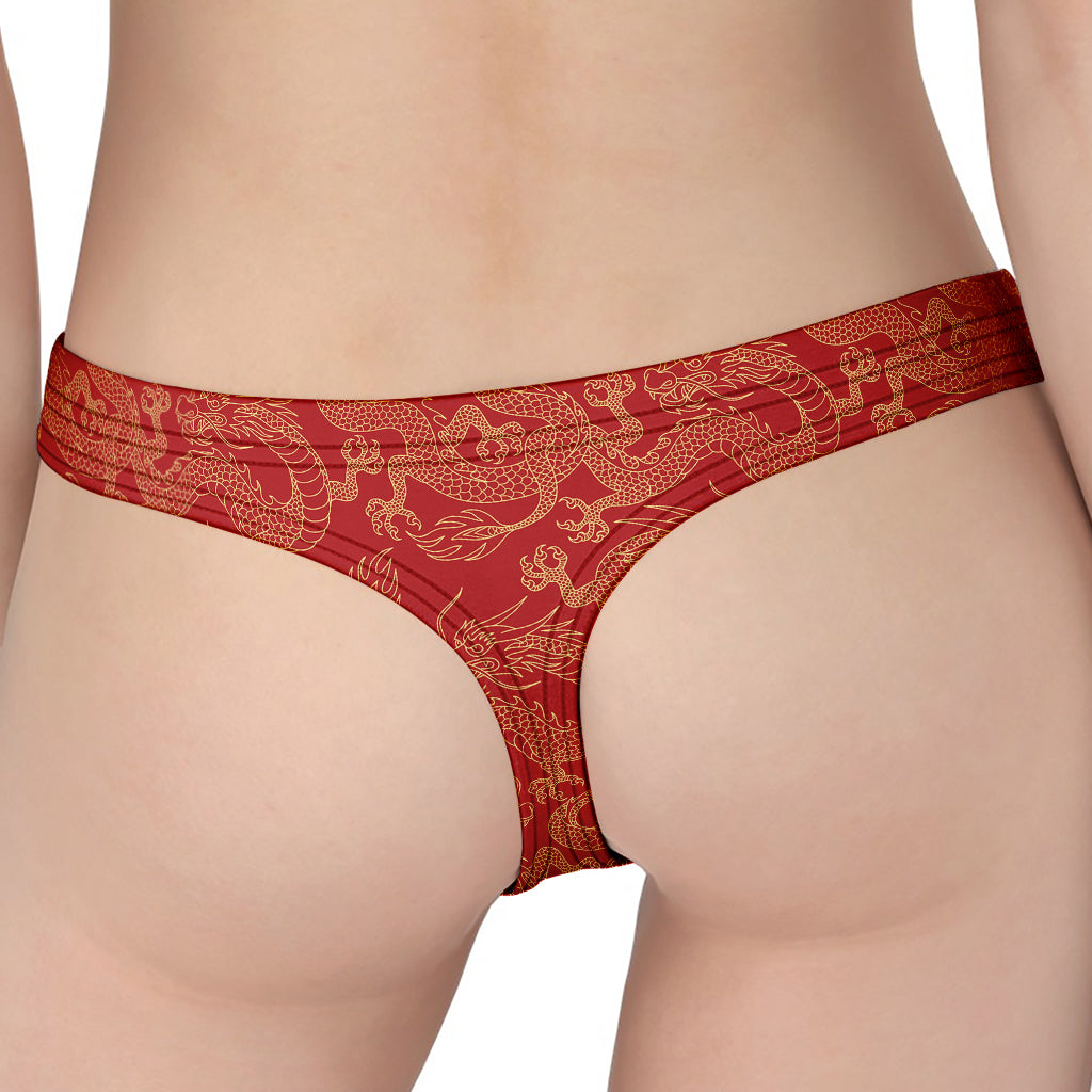 Traditional Chinese Dragon Pattern Print Women's Thong