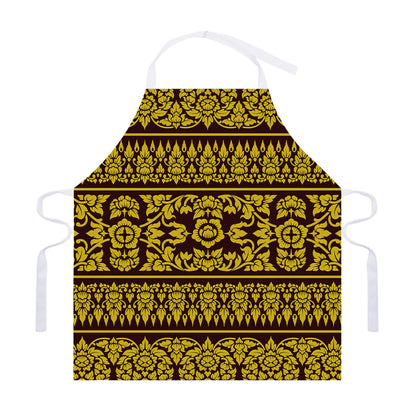 Traditional Thai Flower Pattern Print Adjustable Apron