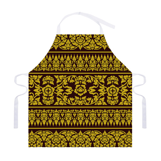 Traditional Thai Flower Pattern Print Adjustable Apron