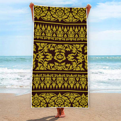 Traditional Thai Flower Pattern Print Beach Towel