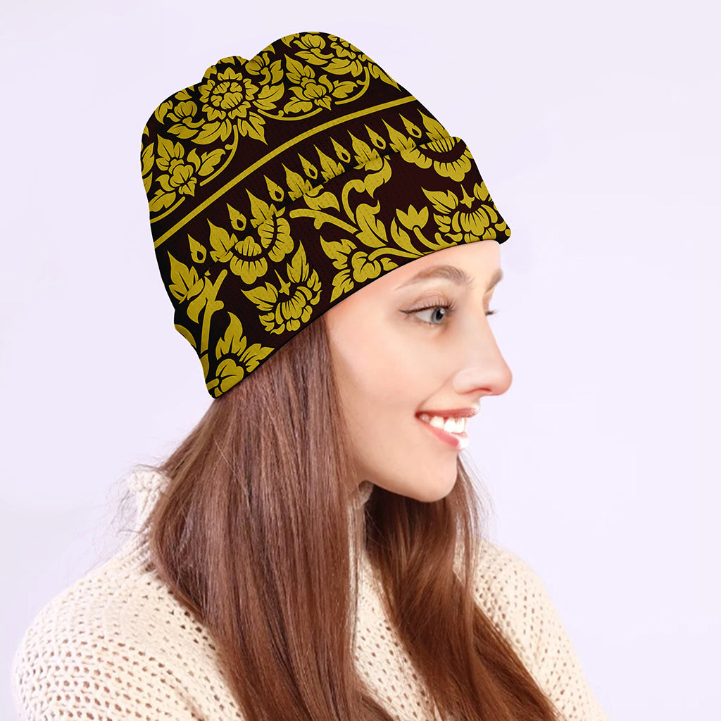 Traditional Thai Flower Pattern Print Beanie