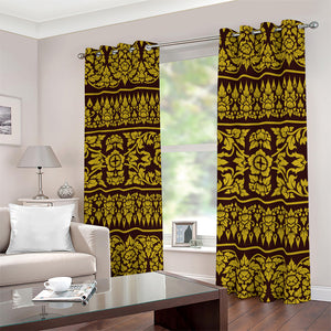 Traditional Thai Flower Pattern Print Blackout Grommet Curtains