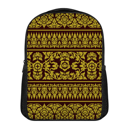 Traditional Thai Flower Pattern Print Casual Backpack