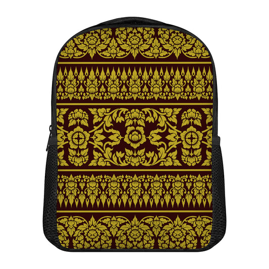 Traditional Thai Flower Pattern Print Casual Backpack