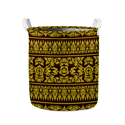 Traditional Thai Flower Pattern Print Collapsible Laundry Basket