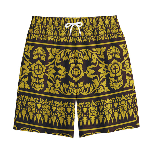 Traditional Thai Flower Pattern Print Cotton Shorts