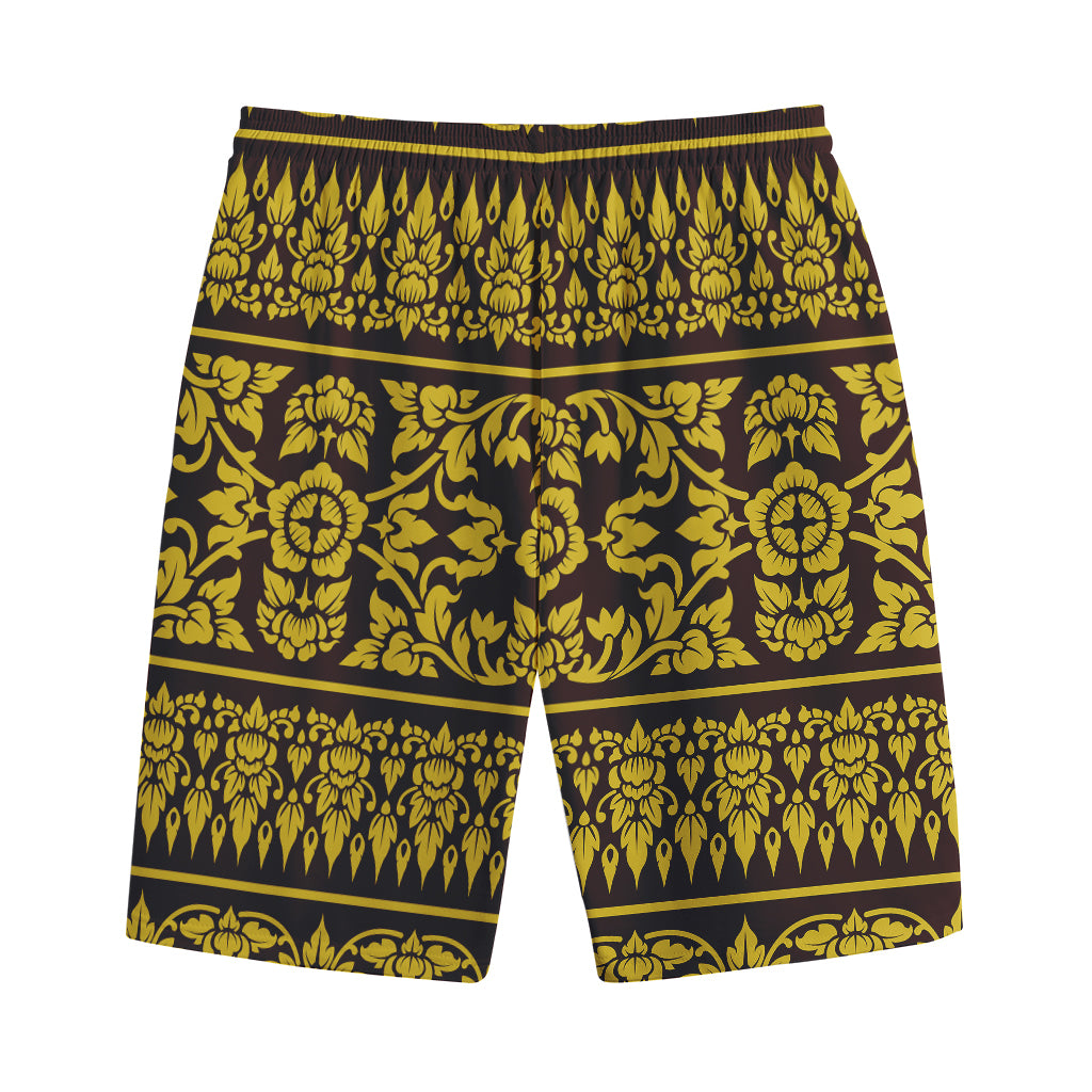 Traditional Thai Flower Pattern Print Cotton Shorts