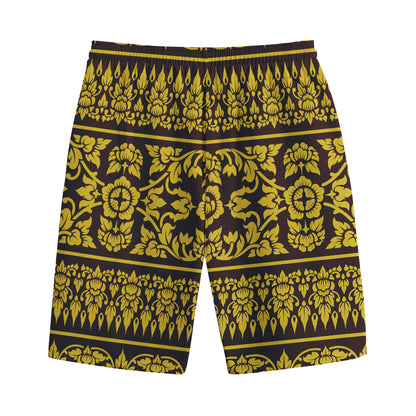 Traditional Thai Flower Pattern Print Cotton Shorts