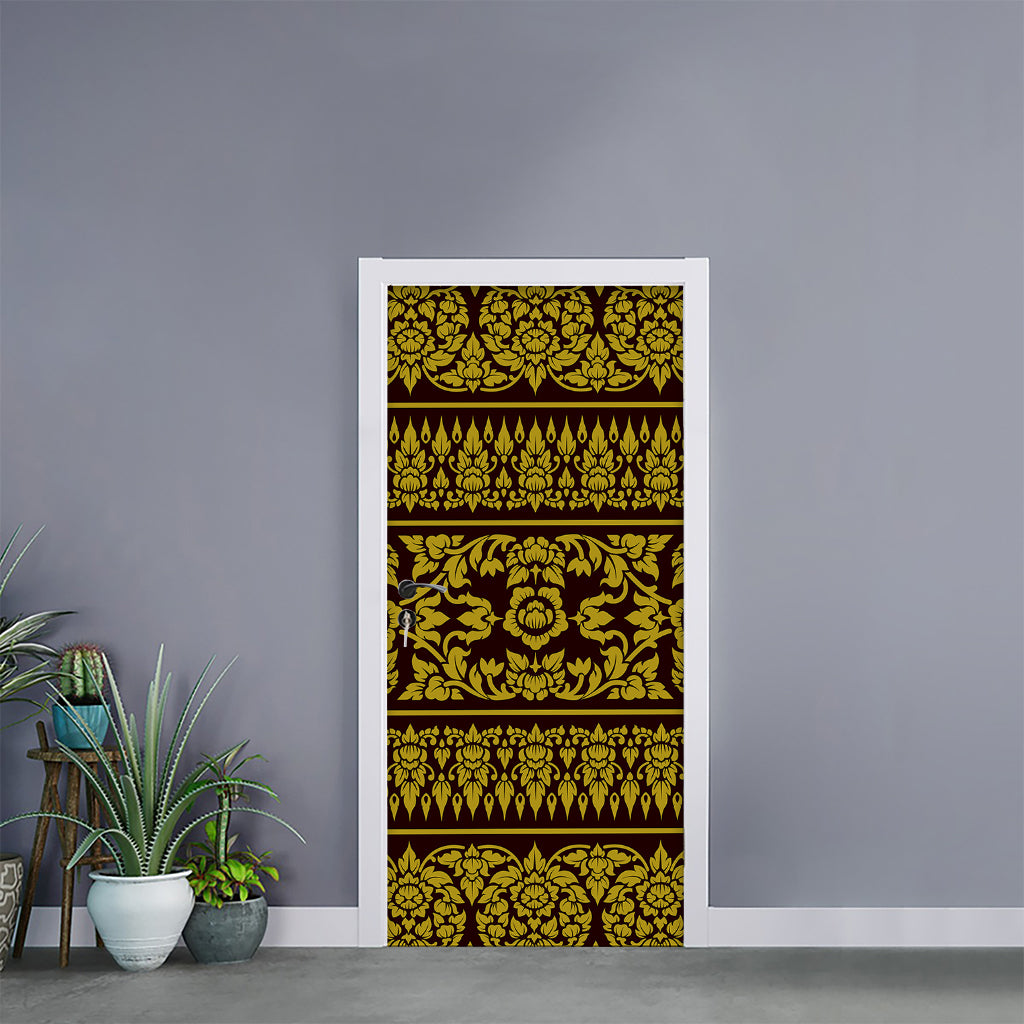 Traditional Thai Flower Pattern Print Door Sticker