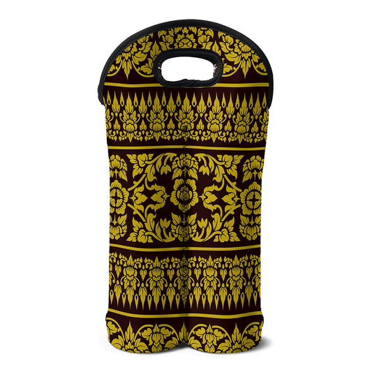 Traditional Thai Flower Pattern Print Double Neoprene Wine Tote