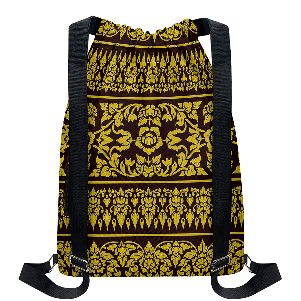 Traditional Thai Flower Pattern Print Drawstring Backpack