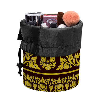 Traditional Thai Flower Pattern Print Drawstring Makeup Bag