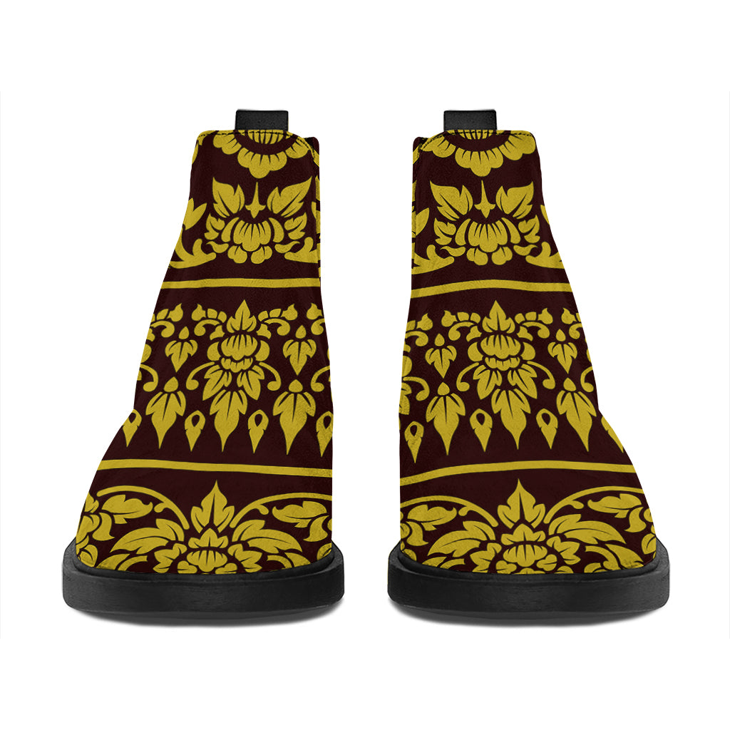 Traditional Thai Flower Pattern Print Flat Ankle Boots