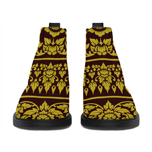 Traditional Thai Flower Pattern Print Flat Ankle Boots