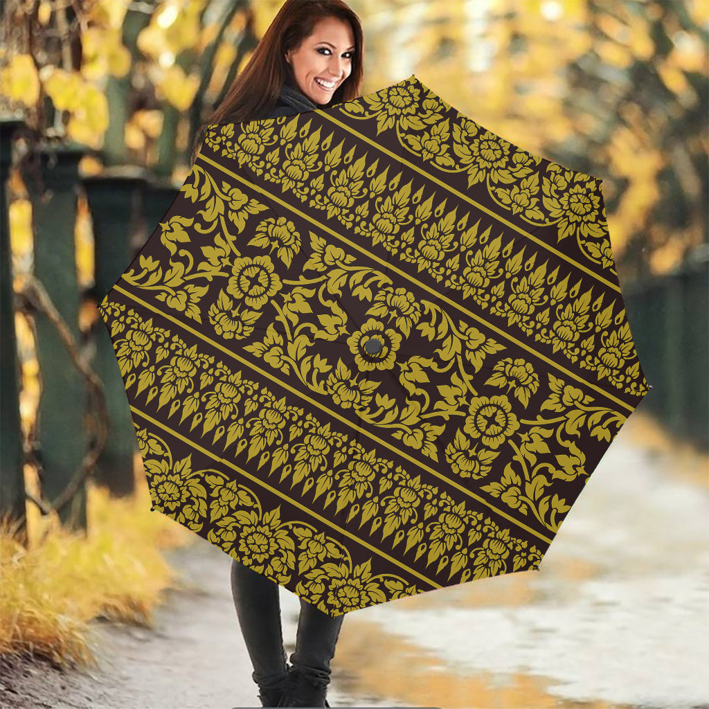 Traditional Thai Flower Pattern Print Foldable Umbrella
