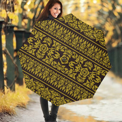 Traditional Thai Flower Pattern Print Foldable Umbrella