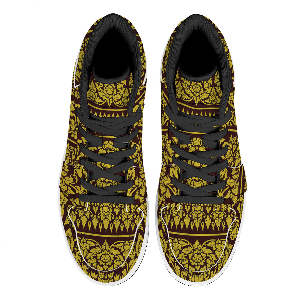 Traditional Thai Flower Pattern Print High Top Leather Sneakers