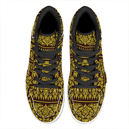 Traditional Thai Flower Pattern Print High Top Leather Sneakers