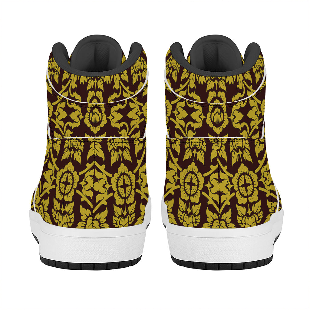 Traditional Thai Flower Pattern Print High Top Leather Sneakers